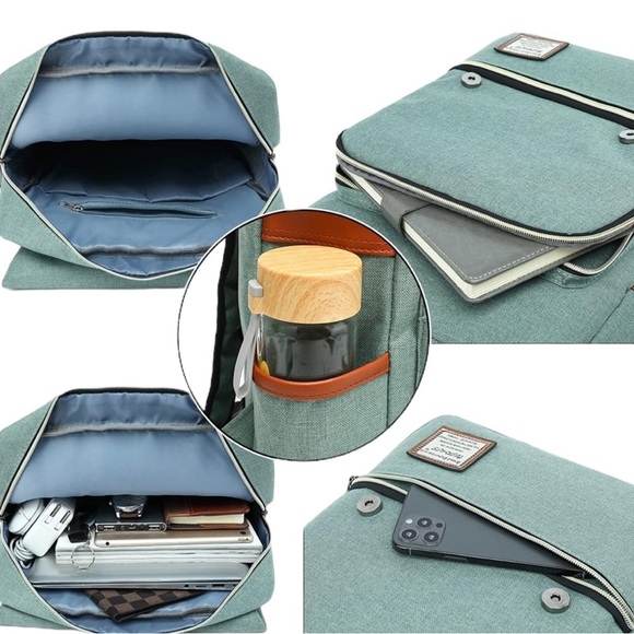 UGRACE Vintage Laptop Backpack USB Port Backpack Bag-Green (NEW) main image 10